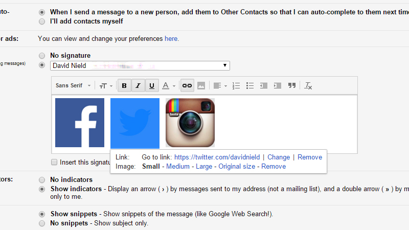 Illustration for article titled How to Add Social Media Links to Your Gmail Signature